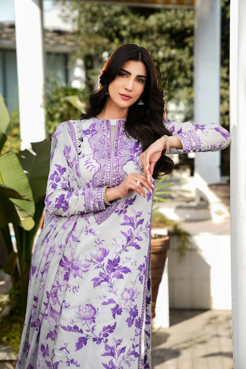 Original Aneela's Collection Luxury Silk Embroidered 3 Piece Unstitched Suit P-101